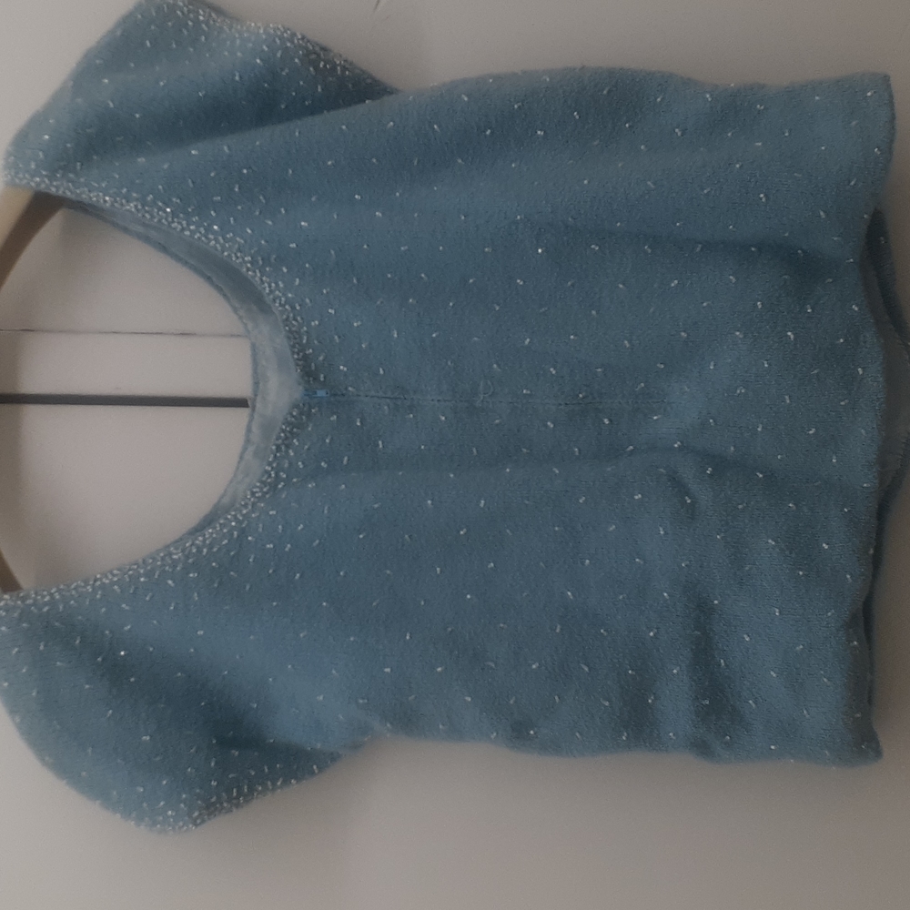 Vintage 1950's/60's BLUE WOOL KNIT Pearl Beaded Sweater Blouse Top - Picture 3 of 10